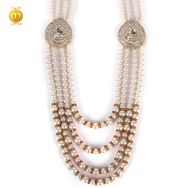 Mala_White_Pearl_Alloy_Multi_Strand_Necklace_For_Men