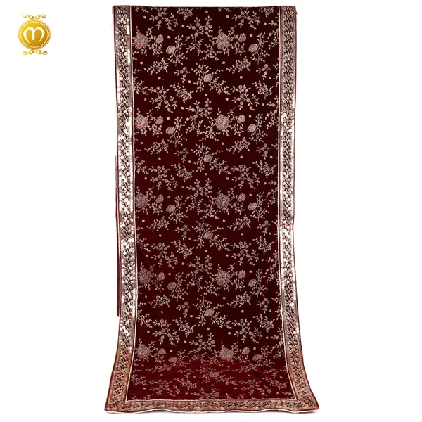 Maroon_Velvet_Print_Pagdi_Dupatta_set_Embroidered_Wedding_Turban_With_Kalgi_For_Men
