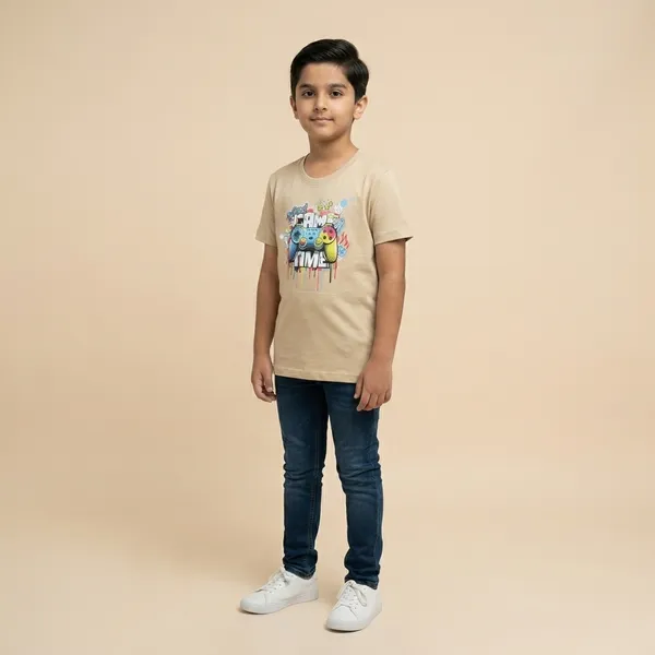 Beige-mano_Cotton_Game_Time_Graphic_Dtf__Print_T_Shirt_For_Boys