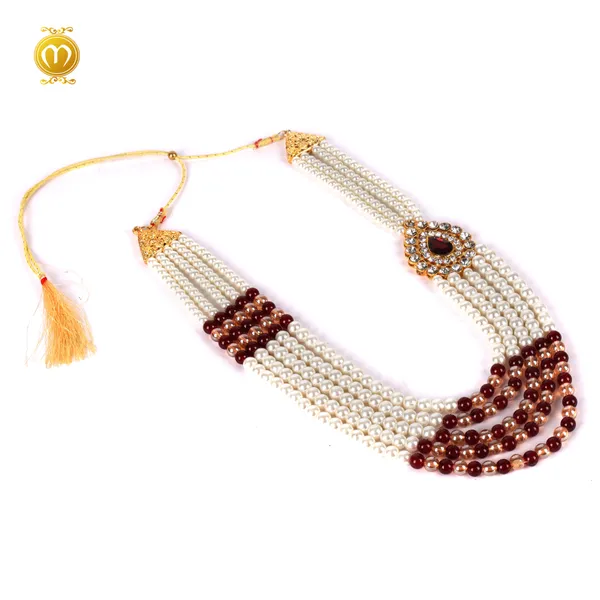 Maharaja_Mala_White_Maroon_Pearl_Alloy_Multi_Strand_Kundan_Necklace_For_Men
