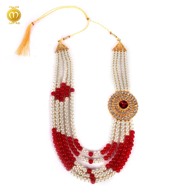 Maharaja_Mala_White_Red_Pearl_Alloy_Multi_Strand_Kundan_Brooch_Necklace_For_Men