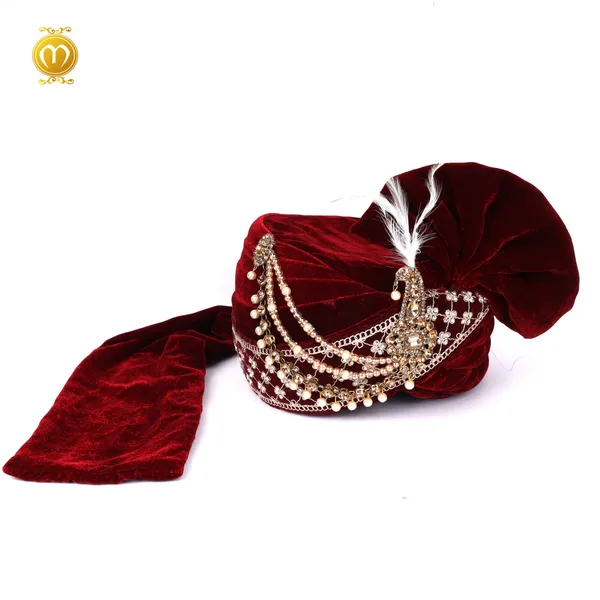 Maroon_Velvet_Embellished_Wedding_Turban_For_Men