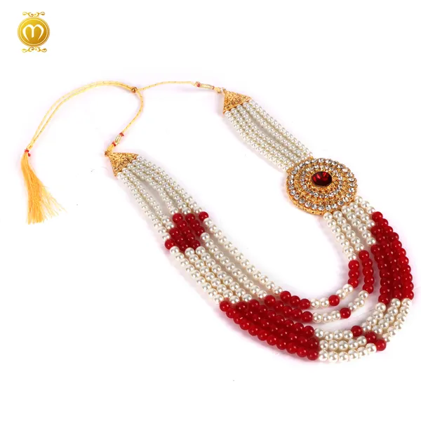 Maharaja_Mala_White_Red_Pearl_Alloy_Multi_Strand_Kundan_Brooch_Necklace_For_Men
