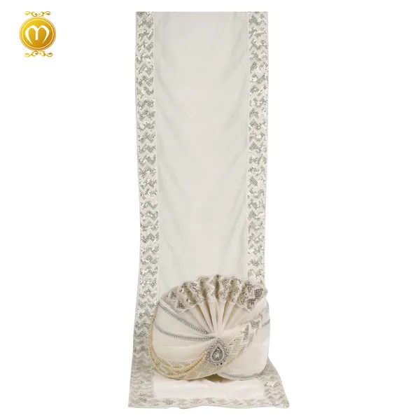 Cream_Velvet_Embroidered_Wedding_Turban_For_Men