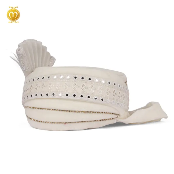 Pagdi_White_Velvet_Crystal_Embellished_Wedding_Turban_For_Men