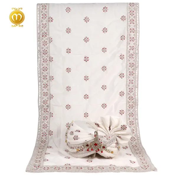 Pagdi_Dupatta_White_Velvet_Embroiderey_Wedding_Turban_With_Dupatta_Set_For_Men
