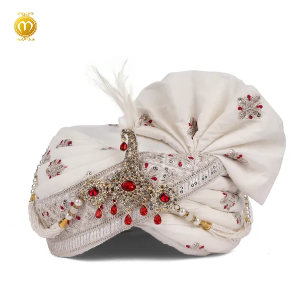 White_Cream_Pagdi_Jodhpuri_Peacock_Embroidery_Wedding_Turban_For_Men