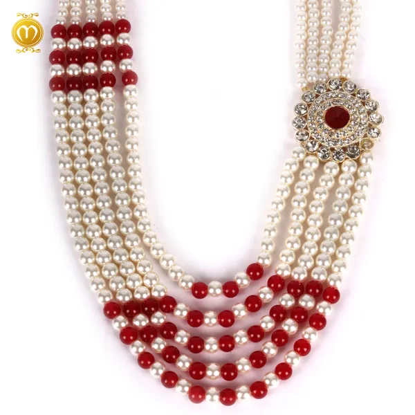 Mala__White_Pearl_Alloy_Multi_Strand_Necklace_With_Kundan_Brooch_For_Men