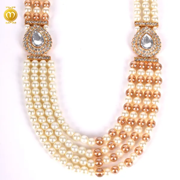 MalaWhite_Golden_Pearl_Alloy_Multi_Strand_Kundan_Necklace_For_Men