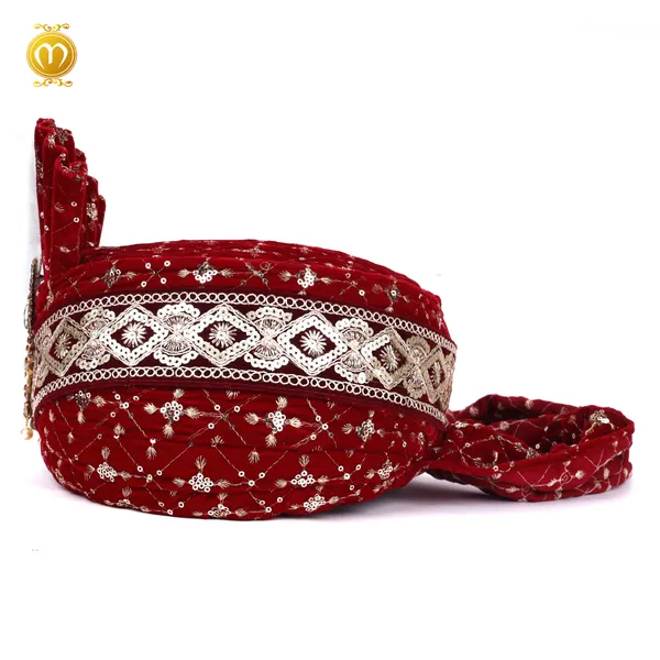 Pagdi_Maroon_Velvet_Embroidery_Wedding_Turban_With_Kalgi_For_Men