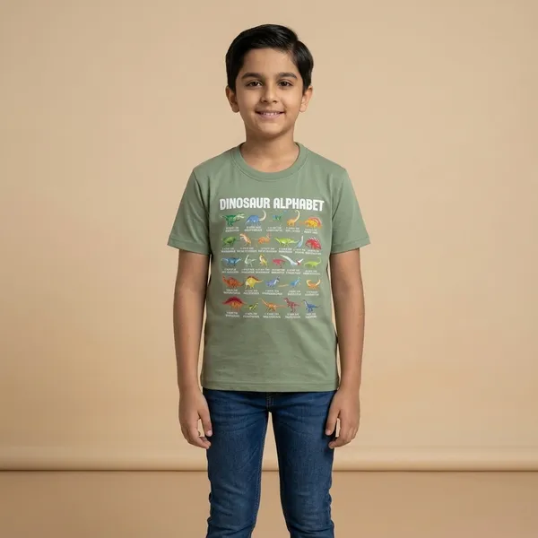 Light_Green_100%_Cotton_Dinosaur_Alphabet_Graphic_Dtf_PrintT_Shirt_For_Boys