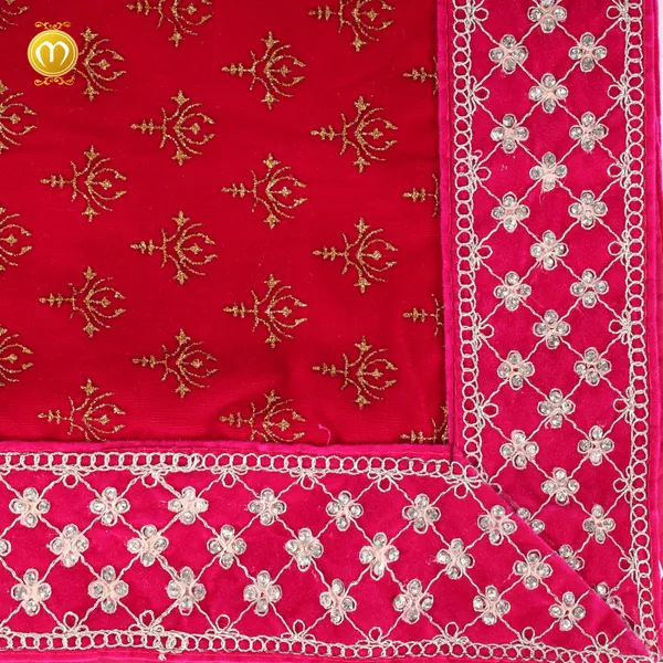 Rani_Pink_Velvet_Print_Embroidered_Wedding_Turban_Safa_With_Kalgi_For_Men_Pagdi_Dupatta