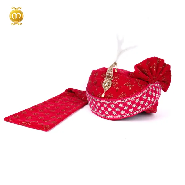 Rani_Pink_Velvet_Embroidered_Wedding_Turban_Safa_For_Men