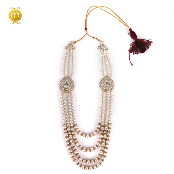 Mala_White_Pearl_Alloy_Multi_Strand_Necklace_For_Men
