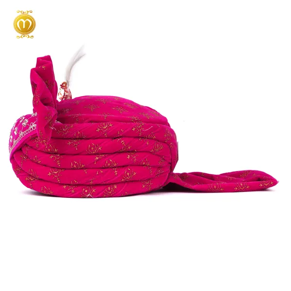 Rani_Pink_Velvet_Embroidered_Wedding_Turban_Safa_For_Men