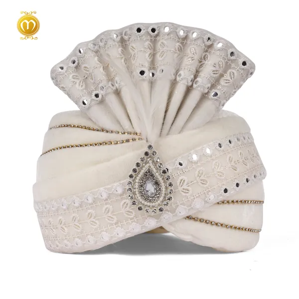 Pagdi_White_Velvet_Crystal_Embellished_Wedding_Turban_For_Men