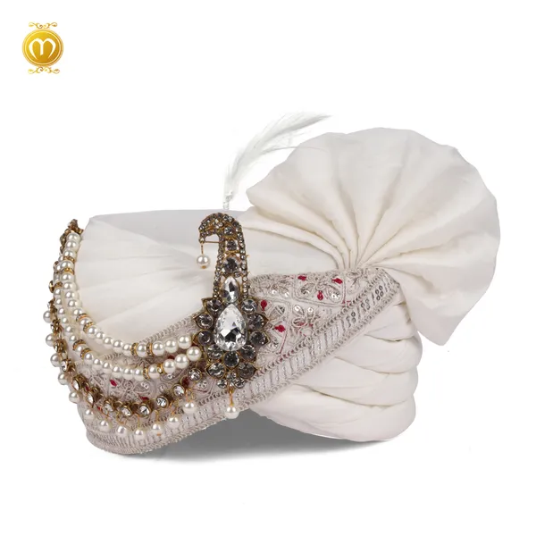White_Pagdi_Dupatta_Set_Pearl_Crystal_Embellished_Wedding_Turban_For_Men