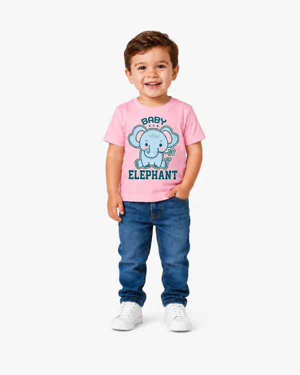 Pink_T-Shirt_100%_Cotton_Cute_Little_Eiephhant_Print_Haif_Sleeves_