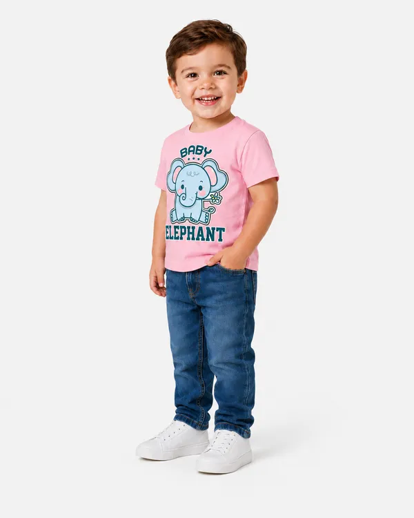 Pink_T-Shirt_100%_Cotton_Cute_Little_Eiephhant_Print_Haif_Sleeves_