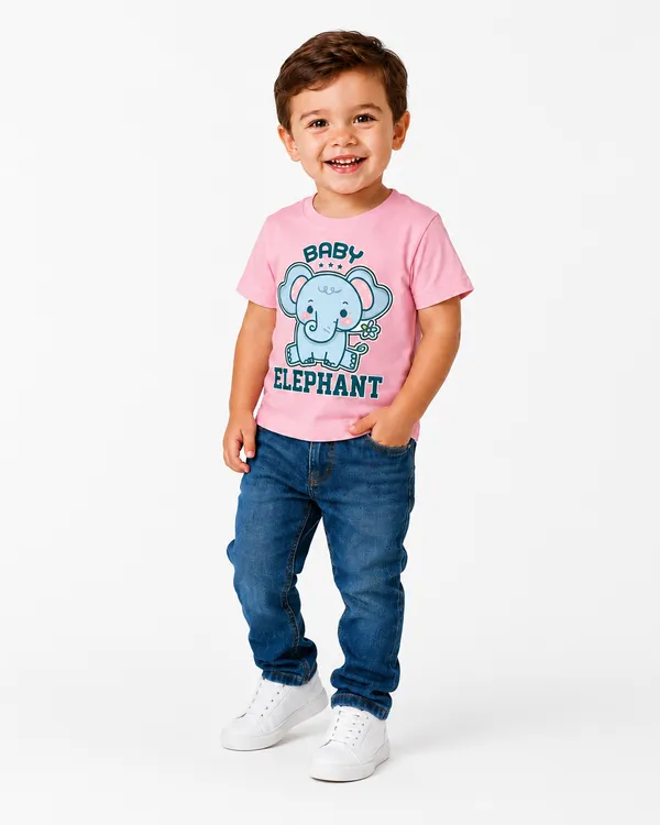 Pink_T-Shirt_100%_Cotton_Cute_Little_Eiephhant_Print_Haif_Sleeves_