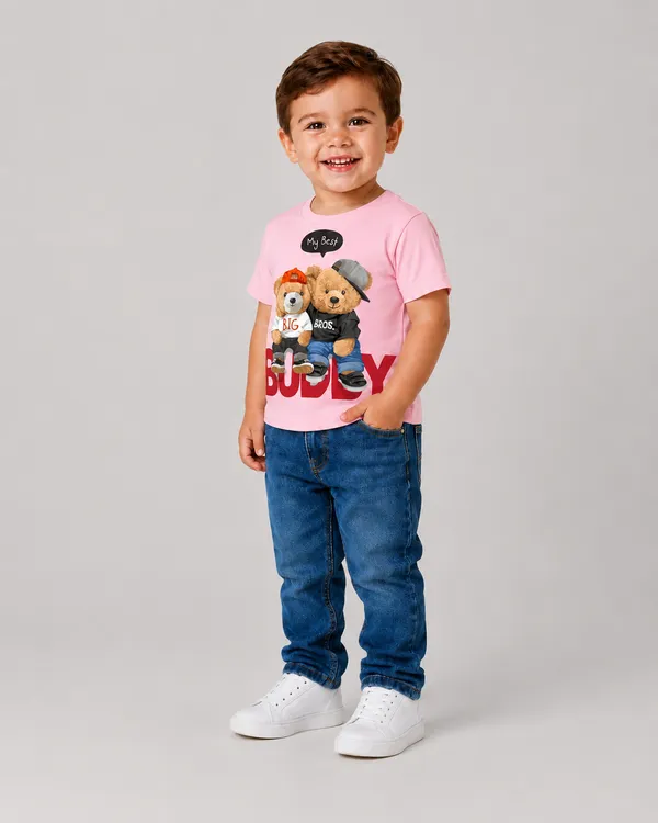 Pink_T-Shirt_100%_Cotton_Cute_Little__Best_Buddy_Print_Haif_Sleeves_