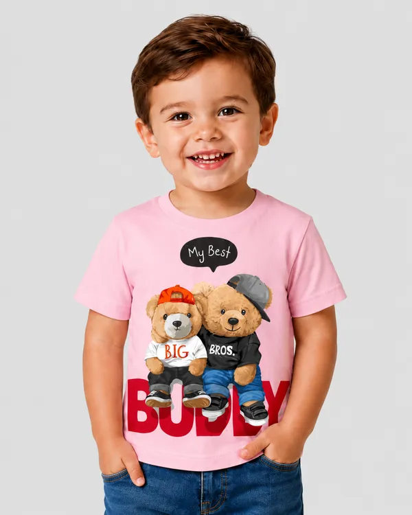 Pink_T-Shirt_100%_Cotton_Cute_Little__Best_Buddy_Print_Haif_Sleeves_