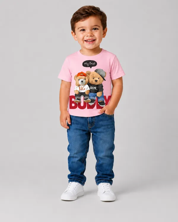 Pink_T-Shirt_100%_Cotton_Cute_Little__Best_Buddy_Print_Haif_Sleeves_