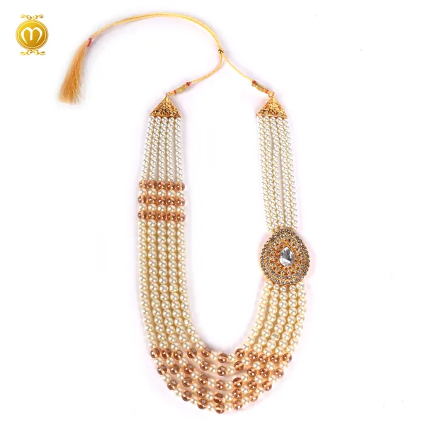 Mala_Cream_Golden_Pearl_Alloy_Multi_Strand_Necklace_For_Men