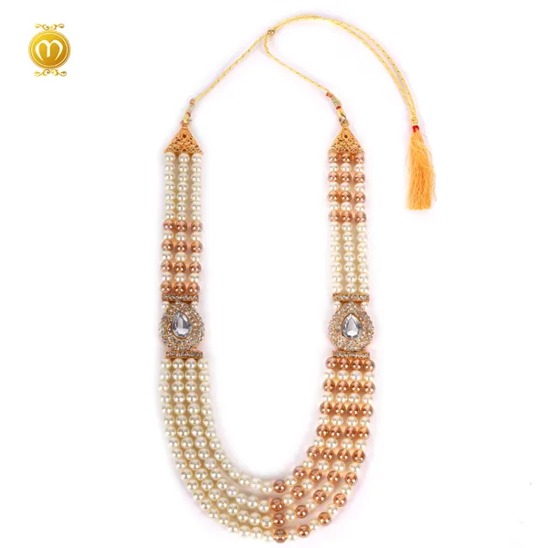 MalaWhite_Golden_Pearl_Alloy_Multi_Strand_Kundan_Necklace_For_Men