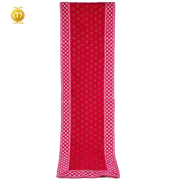 Rani_Pink_Velvet_Print_Embroidered_Wedding_Turban_Safa_With_Kalgi_For_Men_Pagdi_Dupatta