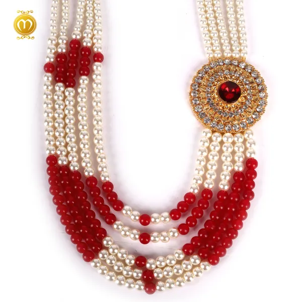 Maharaja_Mala_White_Red_Pearl_Alloy_Multi_Strand_Kundan_Brooch_Necklace_For_Men