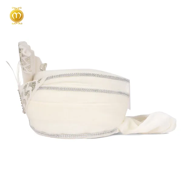 Pagdi_Cream_White_Velvet_Silver_Pearl__Wedding_Turban_For_Men