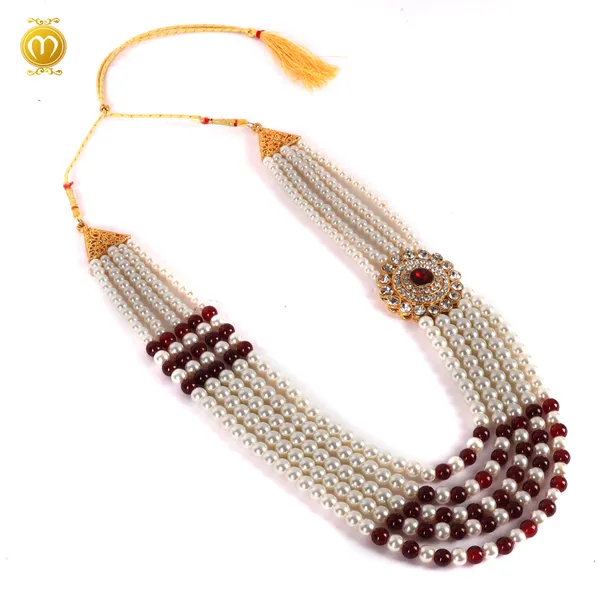 Red_White_Pearl_Bead_Multi_Strand_Wedding_Necklace_For_Men