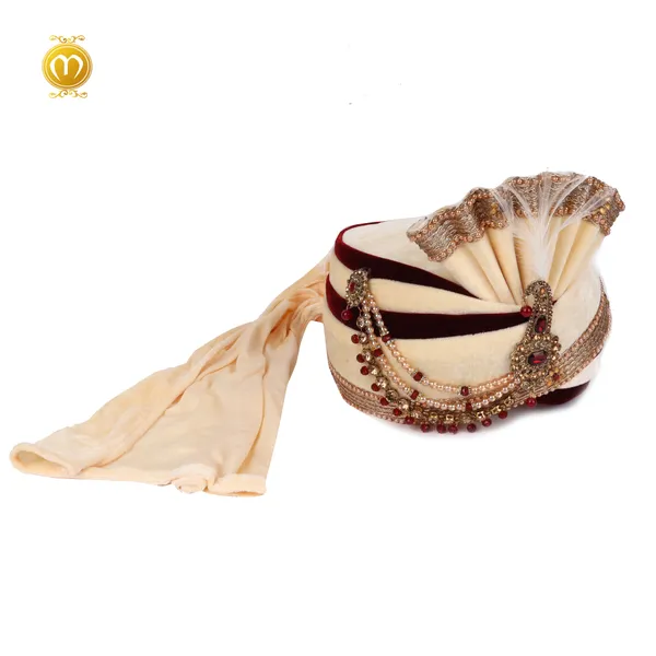 Pagdi_Velvet_Embellished_Wedding_Turban_Safa_With_Kalgi_For_Men