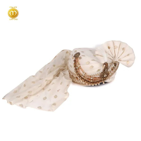 Cream_Silk_Work_Buta_Sequin_Embellished_Wedding_Turban_For_Men