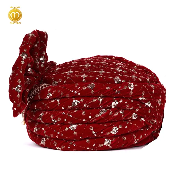 Maroon_Velvet_Pagdi__Sequin_Embellished_Wedding_Turban_For_Men