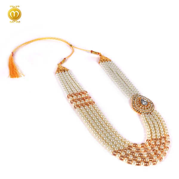 Mala_Cream_Golden_Pearl_Alloy_Multi_Strand_Necklace_For_Men