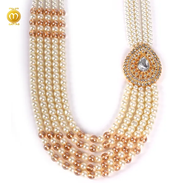 Mala_Cream_Golden_Pearl_Alloy_Multi_Strand_Necklace_For_Men