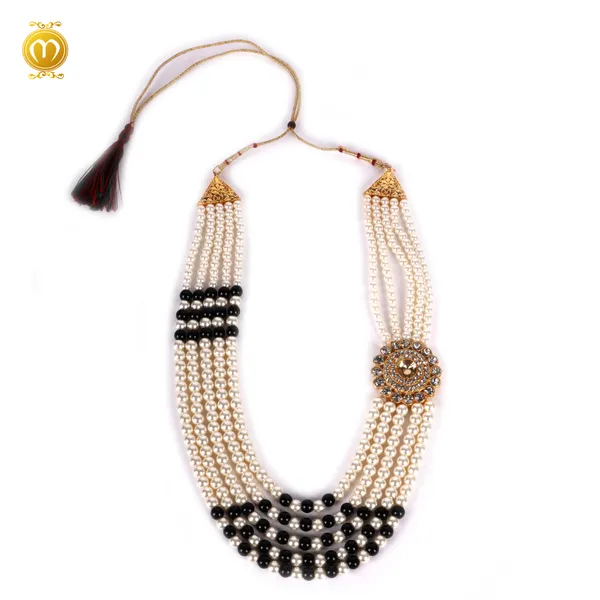 White_Black_Pearl_Alloy_Multi_Strand_Necklace_For_Men