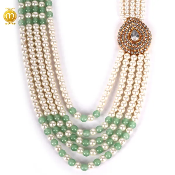 Mala_White_Green_Pearl_Alloy_Multi_Strand_Kundan_Necklace_For_Men