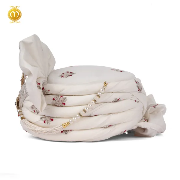 White_Cream_Pagdi_Jodhpuri_Peacock_Embroidery_Wedding_Turban_For_Men