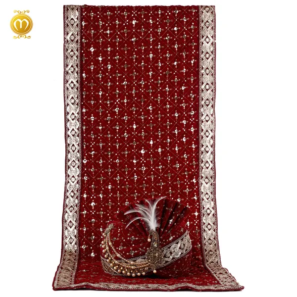 Maroon_Velvet_Pagdi_Dupatta_set__Embroidered_Wedding_Turban_Cloth_With_S_For_Men