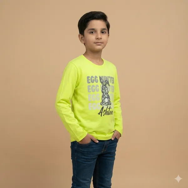 Neon_Green_Yellow_Cotton_Egg_Hunter_Graphic_Full_Sleeve_T_Shirt_For_Boys