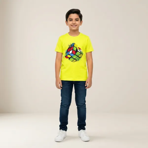 Neon_Green_Cotton_Rubik_Cube_Graphic_Print_T_Shirt_For_Boys