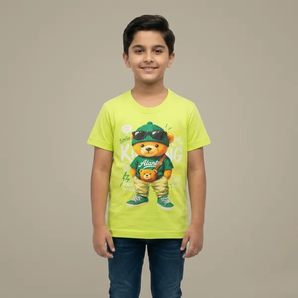 Neon_Green_Cotton_Graphic_Print_Bear_Design_T_Shirt_For_Boys