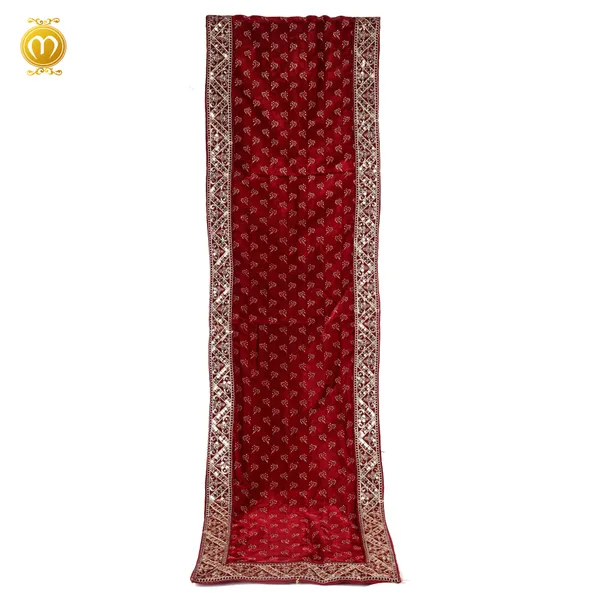 Maroon_Velvet_Embroidered_Wedding_Turban_With_Pagdi_Dupatta_Set_For_Men