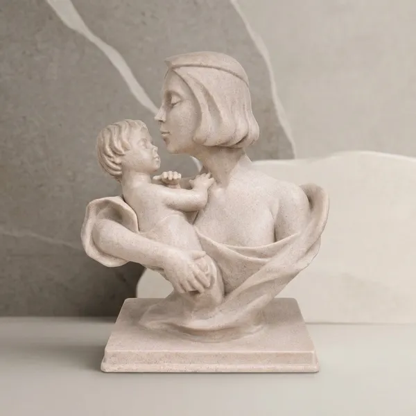Beige_Polyresin__Stone_Mother_And_Child_Figurine
