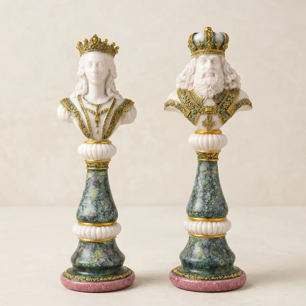 Multicolor_Polyresin_Marble_Style_King_And_Queen_Chess_Bust_Figurine