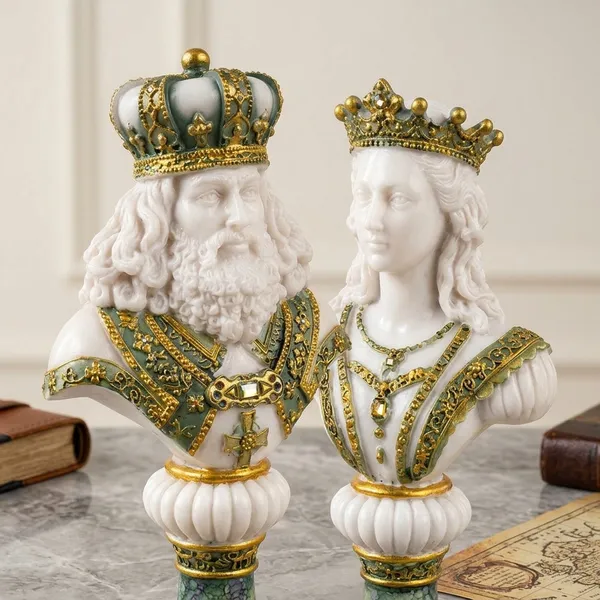 Multicolor_Polyresin_Marble_Style_King_And_Queen_Chess_Bust_Figurine