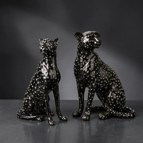 Silver_And_Black__Panther_Siting_Set_Of_Scultures_Figurine